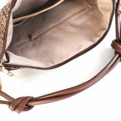 Handtasche flach rechteckig Rei�verschluss Henkel goldene Schnellen - coffee braun