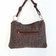 Handtasche flach rechteckig Rei�verschluss Henkel goldene Schnellen - coffee braun