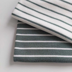 Sweat Frotteestoff Streifen Meterware, cremewei� Salbeigr�n