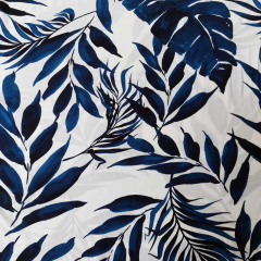 Viskose Stoff Meterware Bl�tterdruck, Blaut�ne wei�