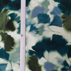 Viskose Jersey Stoff Gingko Bl�tter  - dunkelgr�n hellgr�n jeansblau