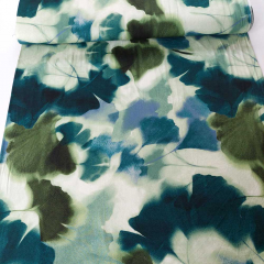 Viskose Jersey Stoff Gingko Bl�tter  - dunkelgr�n hellgr�n jeansblau
