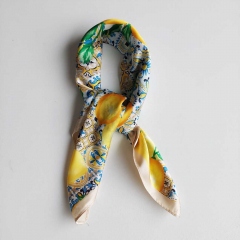 Halstuch Zitronen Ornamente quadratisch Schal Bandana Tuch - blau beige gelb