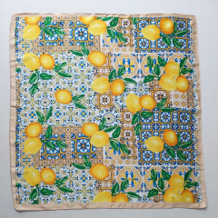 Halstuch Zitronen Ornamente quadratisch Schal Bandana Tuch - blau beige gelb