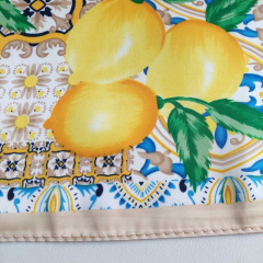 Halstuch Zitronen Ornamente quadratisch Schal Bandana Tuch - blau beige gelb