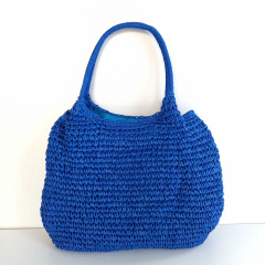 H�keltasche aus Papier Umh�ngetasche Strohtasche Sommertasche - kobaltblau