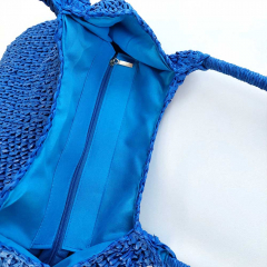 H�keltasche aus Papier Umh�ngetasche Strohtasche Sommertasche - kobaltblau