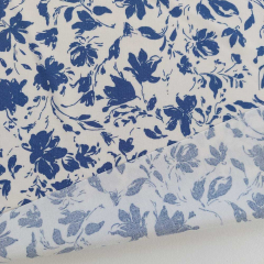 Viskose Stoff Bl�tter Druck Blusenstoff Webware, jeansblau cremewei�