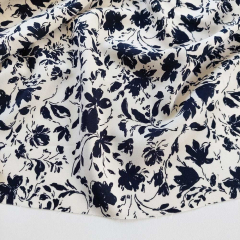 Viskose Stoff Bl�tter Druck Blusenstoff Webware, dunkelblau cremewei�