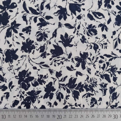 Viskose Stoff Bl�tter Druck Blusenstoff Webware, dunkelblau cremewei�