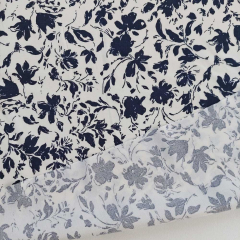 Viskose Stoff Bl�tter Druck Blusenstoff Webware, dunkelblau cremewei�