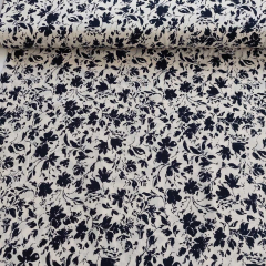 Viskose Stoff Bl�tter Druck Blusenstoff Webware, dunkelblau cremewei�
