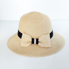 Sonnenhut Schleife Damen Papierstroh - schwarz natur