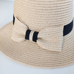 Sonnenhut Schleife Damen Papierstroh - schwarz natur