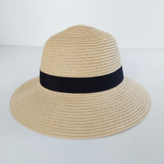 Sonnenhut Schleife Damen Papierstroh - schwarz natur