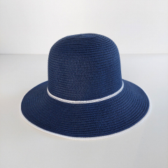 Sonnenhut mit wei�em Band Damen Papierstroh - dunkelblau wei�