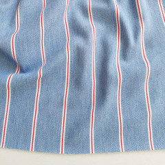 Jeansstoff breite Streifen Denim Stoff Meterware, rot wei� hellblau