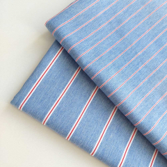 Jeansstoff schmale Streifen Denim Stoff Meterware, rot wei� hellblau