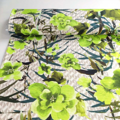 Viskose Krepp Stoff Blumen Bl�tter, limegreen hellbeige
