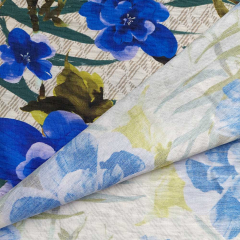 Viskose Krepp Stoff Blumen Bl�tter, kobaltblau hellbeige