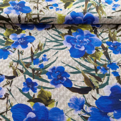 Viskose Krepp Stoff Blumen Bl�tter, kobaltblau hellbeige