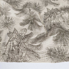 Musselin Stoff mit Bl�ttern und Palmen, khakigr�n beige