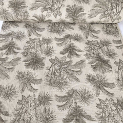 Musselin Stoff mit Bl�ttern und Palmen, khakigr�n beige