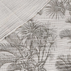 Musselin Stoff mit Bl�ttern und Palmen, khakigr�n beige