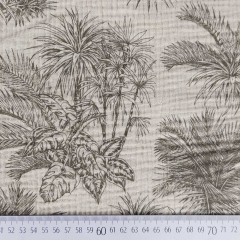 Musselin Stoff mit Bl�ttern und Palmen, khakigr�n beige