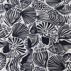 Musselin Stoff Muscheln - dunkelblau cremewei�