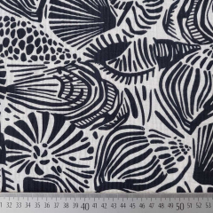 Musselin Stoff Muscheln - dunkelblau cremewei�