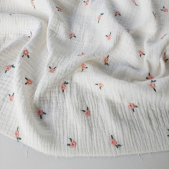 Musselin Stoff Blumen Lochstickerei - aprikot cremewei�