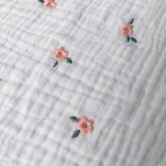 Musselin Stoff Blumen Lochstickerei - aprikot cremewei�