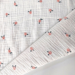 Musselin Stoff Blumen Lochstickerei - aprikot cremewei�