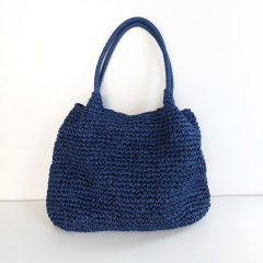 H�keltasche aus Papier Umh�ngetasche Strohtasche Sommertasche - dunkles jeansblau