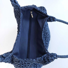 H�keltasche aus Papier Umh�ngetasche Strohtasche Sommertasche - dunkles jeansblau