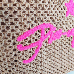 Strohtasche rechteckig mit Fransen PIN-UP, neonpink auf beige