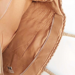 Strohtasche rechteckig mit Fransen PIN-UP, neonpink auf beige