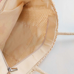 Strohtasche rechteckig mit Fransen PIN-UP, neonpink auf natur