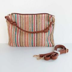 Handtasche flach rechteckig Rei�verschluss Henkel goldene Schnallen - multicolor