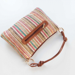 Handtasche flach rechteckig Rei�verschluss Henkel goldene Schnallen - multicolor