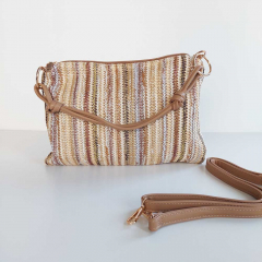 Handtasche flach rechteckig Rei�verschluss Henkel goldene Schnallen - Naturt�ne