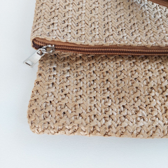 Foldover Tasche flach rechteckig Rei�verschluss - beige