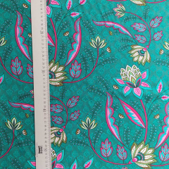 Viskose Stoff Webware Blumen Bl�tter Ranken, pink petrol