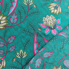 Viskose Stoff Webware Blumen Bl�tter Ranken, pink petrol