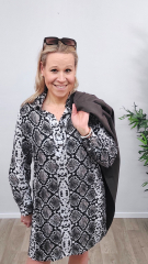 Einzelst�ck 2 m Viskosestoff Schlangenmuster Snake Print- wei� taupe schwarz - Made in Italy