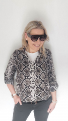 Einzelst�ck 2 m Viskosestoff Schlangenmuster Snake Print- wei� taupe schwarz - Made in Italy