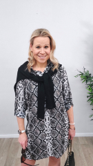 Einzelst�ck 2 m Viskosestoff Schlangenmuster Snake Print- wei� taupe schwarz - Made in Italy