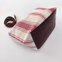 Canvas Tasche Streifen mit Taschengriff & Schultterriemen Summer Look, dunkelrot natur