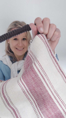 Canvas Tasche Streifen mit Taschengriff & Schultterriemen Summer Look, dunkelrot natur